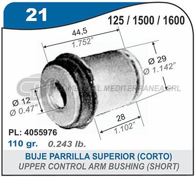 BUJE PARRILLA SUPERIOR CORTO FIAT 1500. 1600. 125