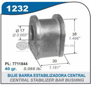 BUJE BARRA ESTABILIZADORA CENTRAL FIAT DUNA.UNO.FIORINO 