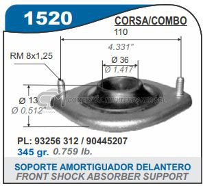 CAZOLETA SUSPENSION CHEVROLET CORSA. COMBO DELANTERA